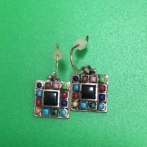 Small multi color stone sterling earrings
